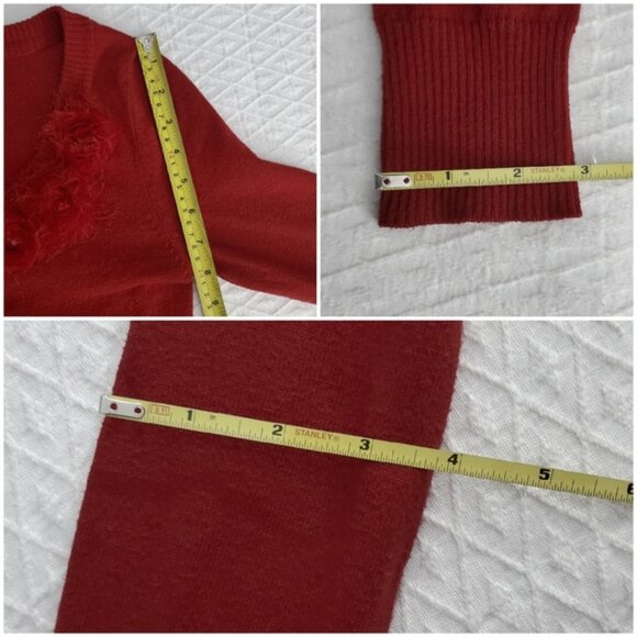 Super Chic Vintage 90s Knit Red Cardigan With Pockets/Flower Broach - Picture 14 of 15